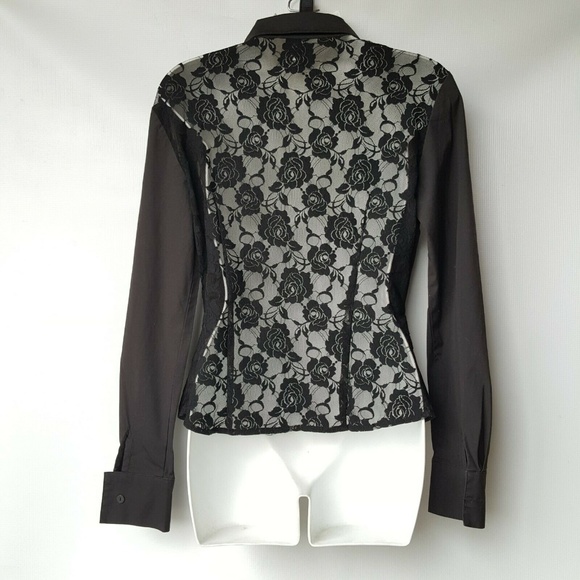 Cachè Black Lace Long Sleeve Button Down Shirt 10 - Picture 5 of 8
